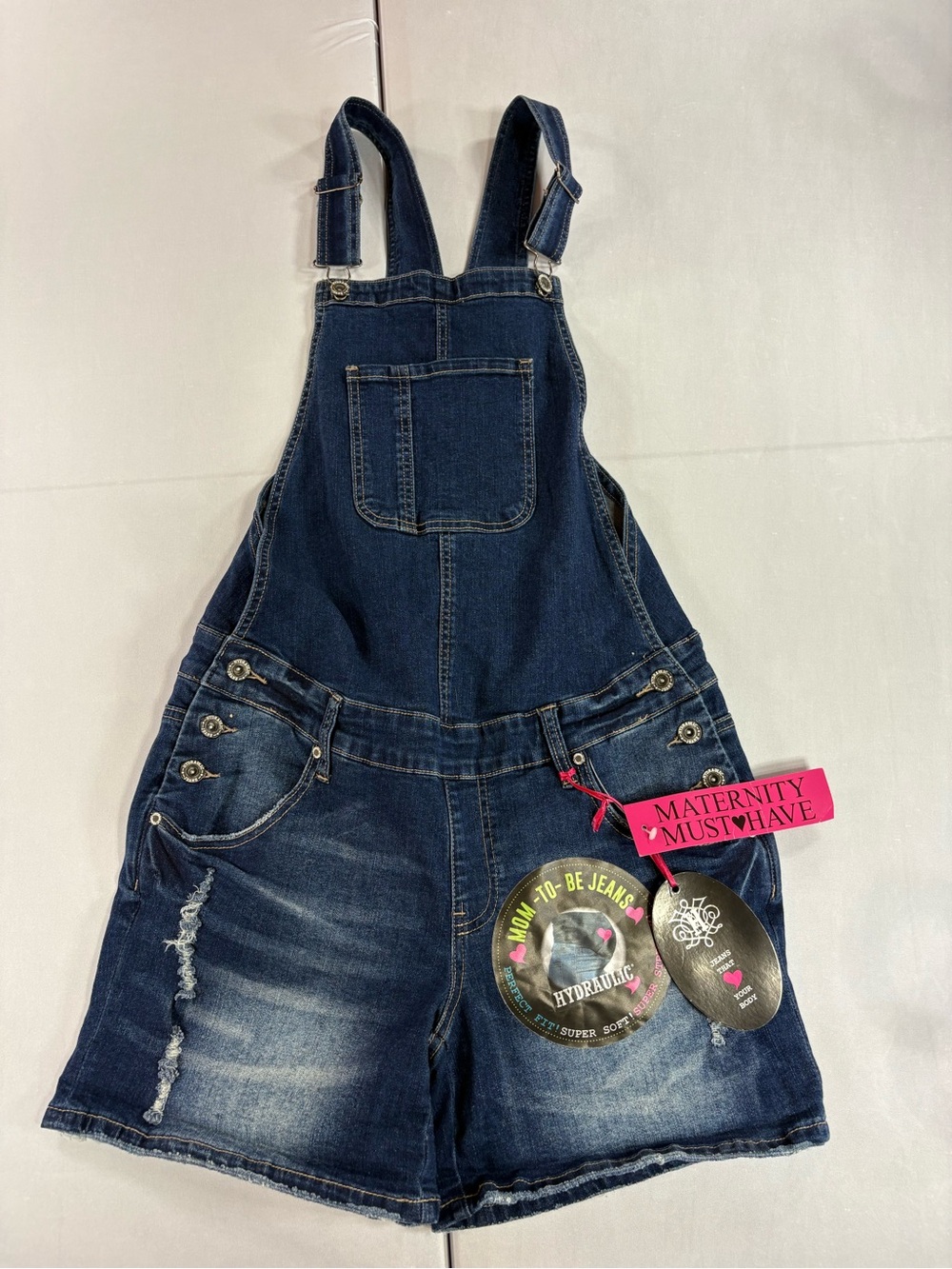 Hydraulic Maternity Denim Shortalls Size S NWT Distressed Overall Shorts
